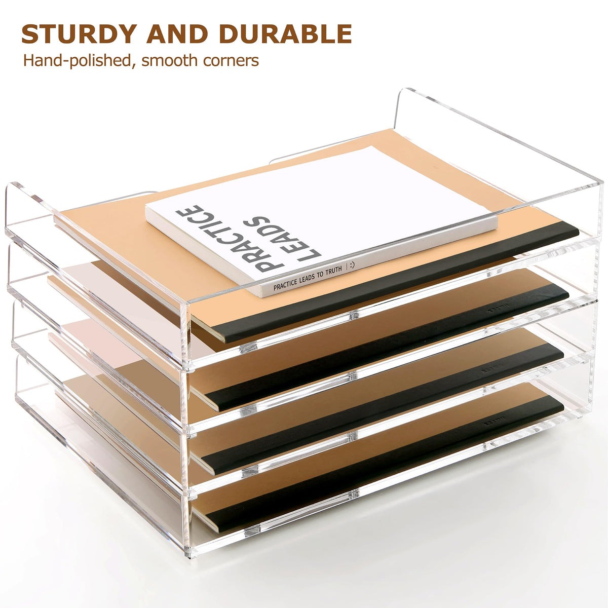 SANRUI 4 Tier Acrylic Paper Letter Tray Desk Stackable Organizer Trays,Clear Enlarged A4 Stackable File Document Tray, Workspace Office Supplies Organizers and Accessories Sorter,13.82inx9.29inx6.7in