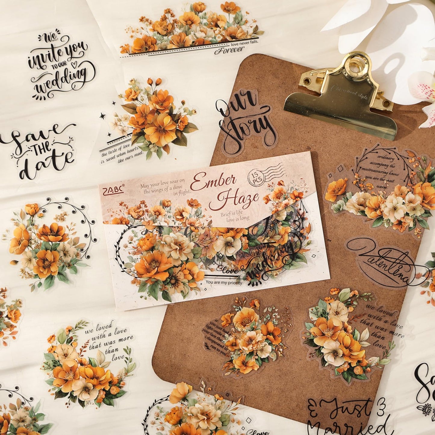 Kigofora 90-Piece Floral Quote PET Stickers for Journaling & Scrapbooking,Transparent Flower Stickers with Words, Aesthetic Collage Supplies for Planner, Cards & Paper Crafts