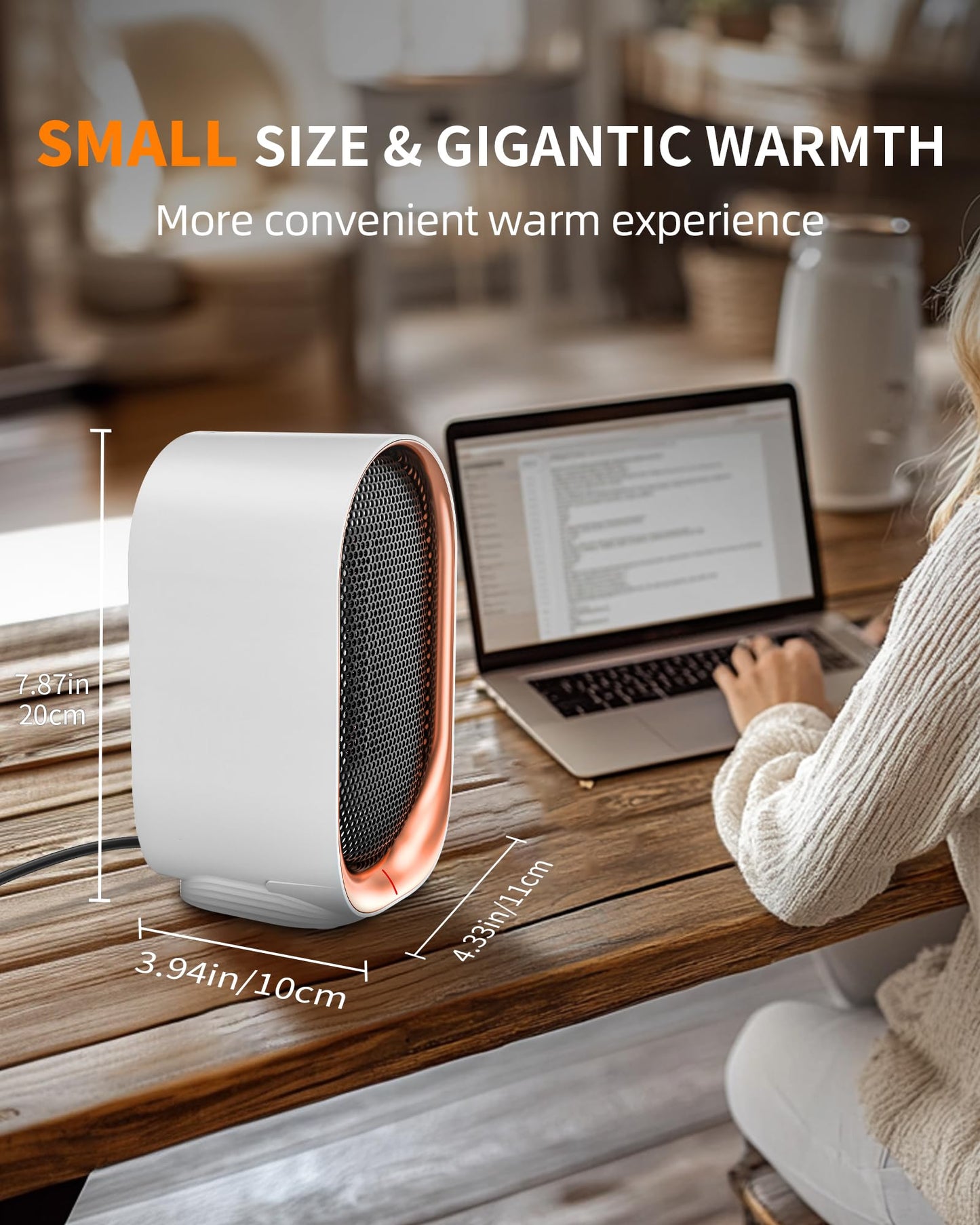 Space Heater, Portable Heater for Indoor Use, Small Electric Heaters with Overheat & Tip-Over Protection, Mini Desk Heaters for Office Bedroom Bathroom, Compact & Efficient Heating, White
