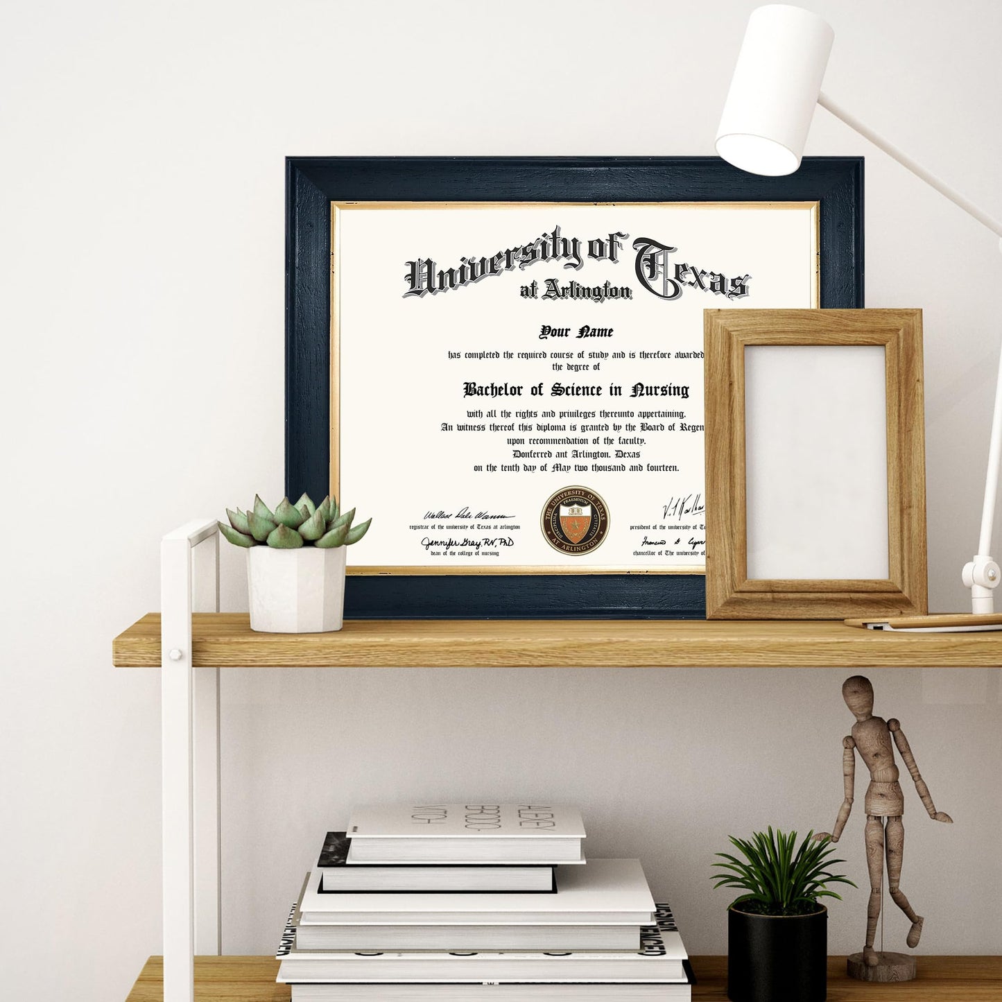 GMFrames 8.5x11 Wood Diploma Frame, Tempered Glass, Rustic Black Finish with Gold Trim
