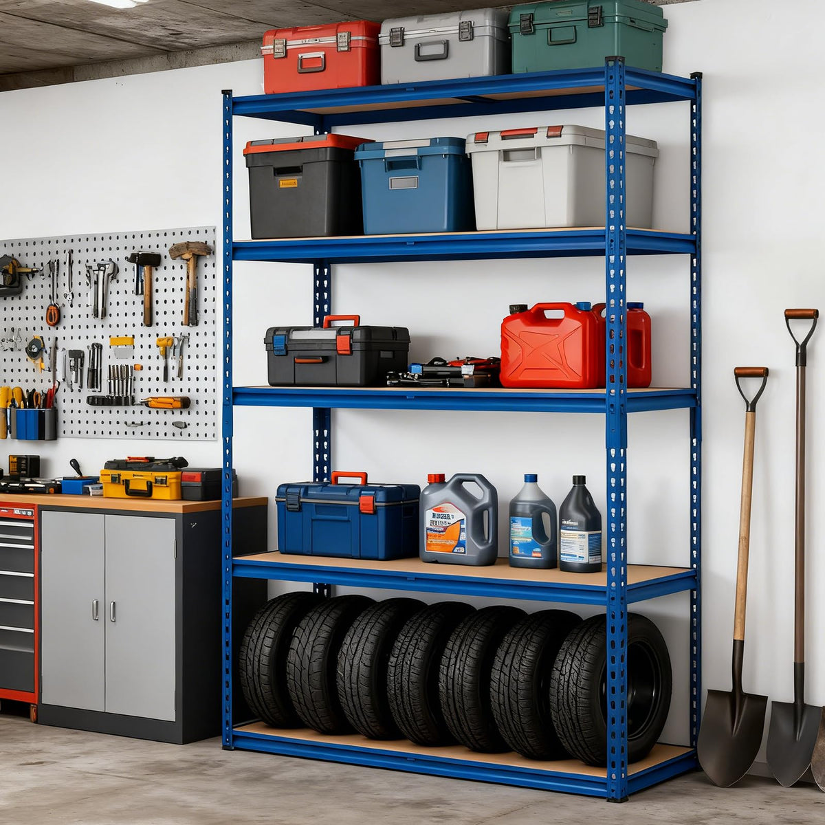 Garvee 5 Tier Garage Shelving Unit, 2500 LB Capacity, 48x18 in Heavy Duty Adjustable Steel Storage Shelves, Freestanding Storage Racks for Basement Warehouse Shop