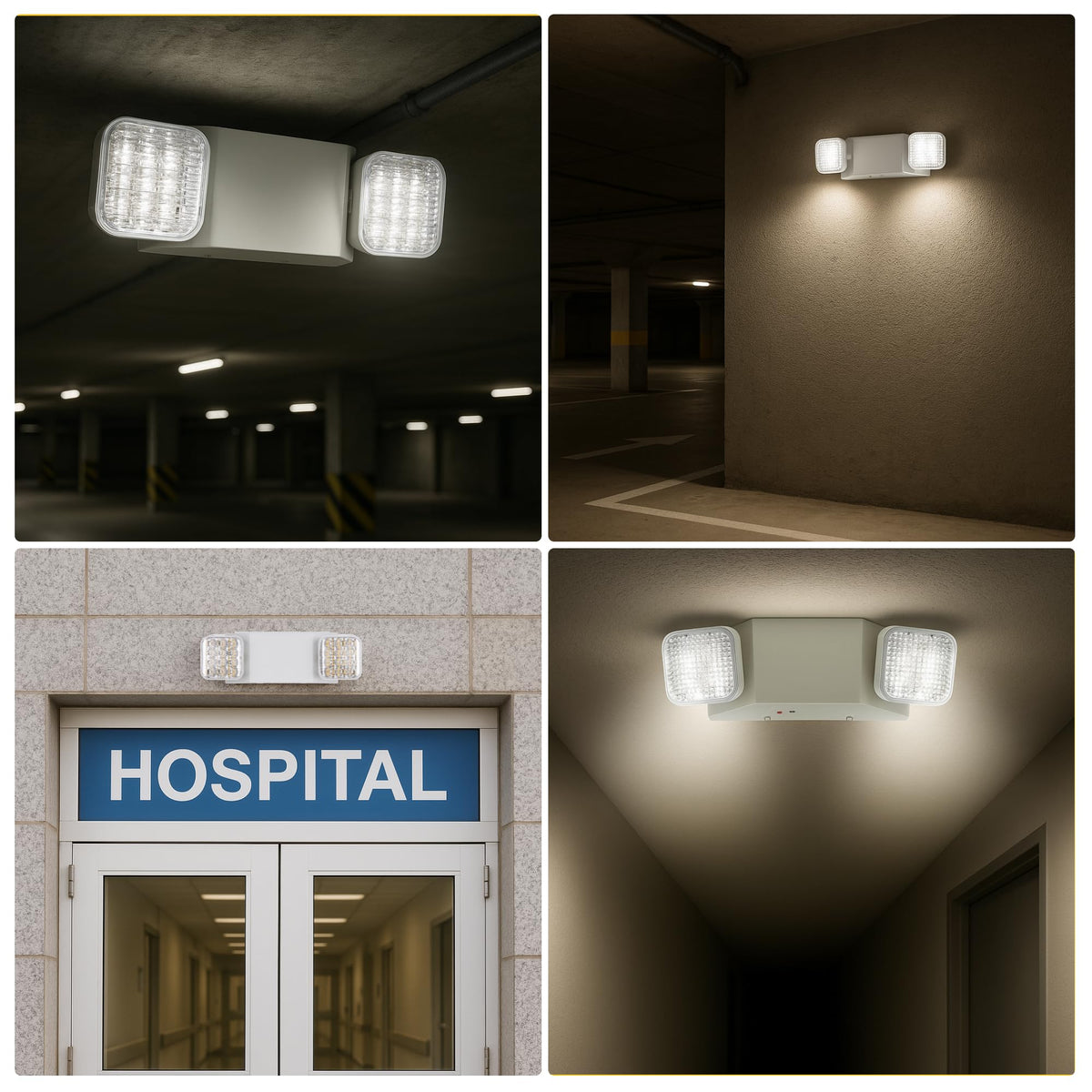 GRUENLICH LED Commercial Emergency Light with Dual Head and Backup Battery, US Standard, AC 120-277V, Hardwired Emergency Light Fixtures for Business Office Power Outages, 4-Pack