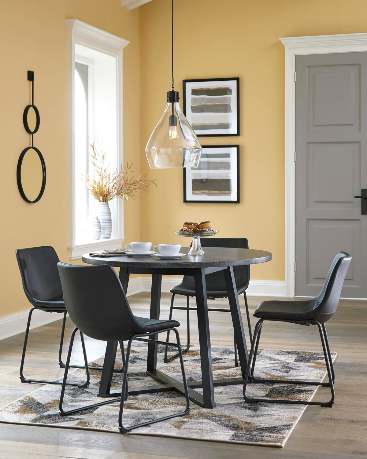 Signature Design by Ashley Centiar Mid Century Dining Room Bucket Chair, 2 Count, Black