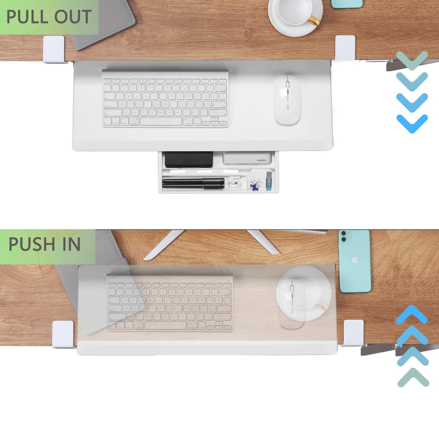 ETHU Keyboard Tray Under Desk, 19.7" X 12.2" Small Size C Clamp Keyboard Drawer Under Desk, Computer Keyboard Stand Slide Pull Out, Ergonomic Keyboard Tray for Home, Office(White)