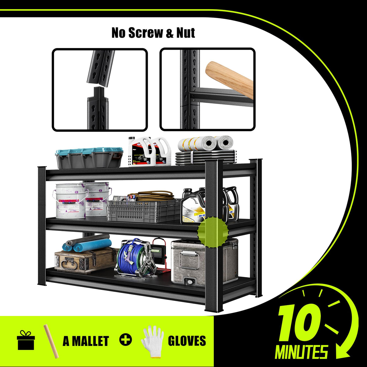 SDXYSTCE 3-Tier Garage Shelving Heavy Duty,48”W x 18”D x 39”H Metal Shelving Unit,1620 lbs Weight Capacity Adjustable Storage Shelves for Retiple Tanks, Pantry, Garage,Black