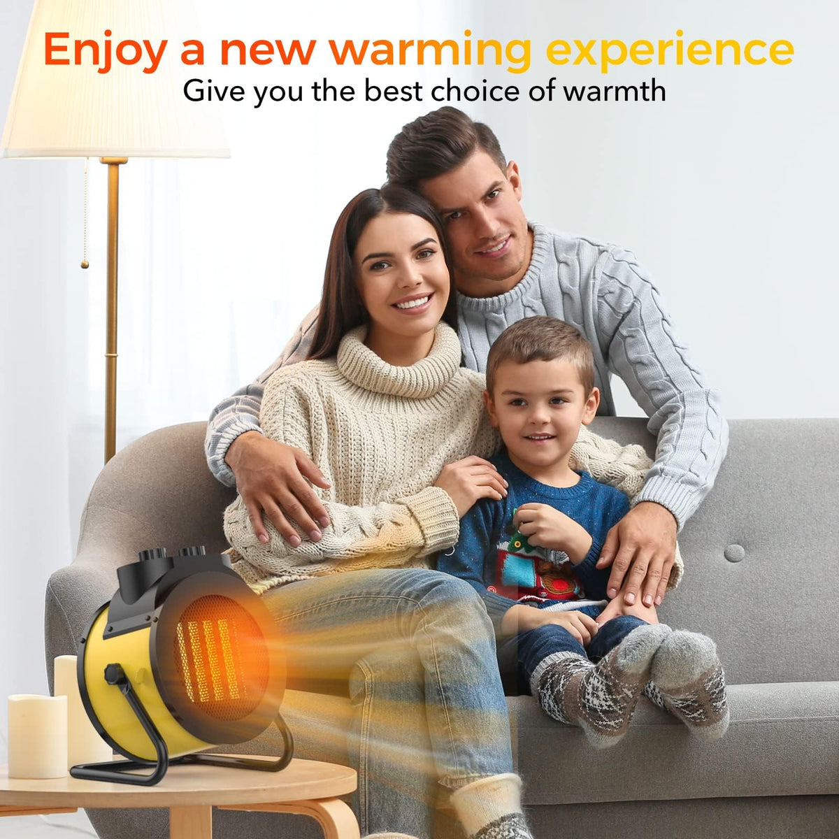 1500W Electric Space Heater with 90 Adjustable Angle, Overheat Protection, Heater for Garage, Office, Indoor Use (Yellow)