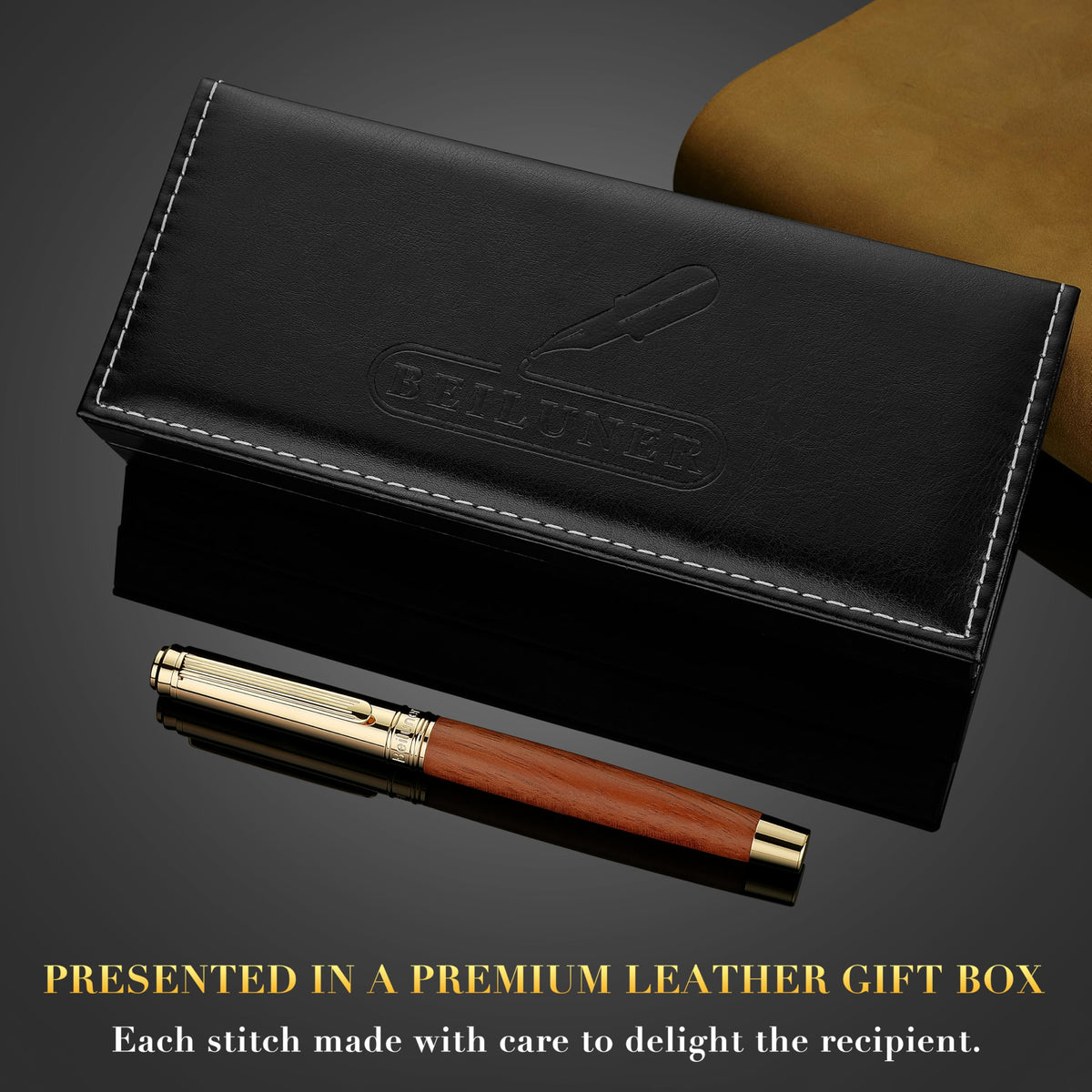 BEILUNER 316 Fountain Pen,Stunning Luxury Rosewood,24K Gilded Nib(Medium),Gorgeous 24K Gold Finish, Ink Converter,Best Gift for Men&Women-Fancy,Executive,Nice Pens for Writing, RD-M
