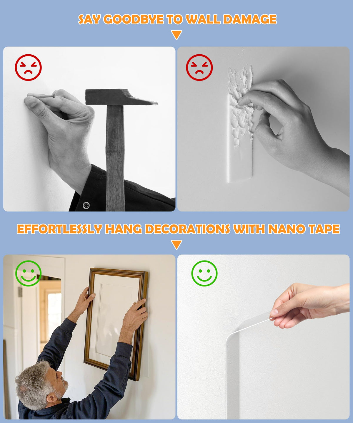 PPB Double Sided Mounting Tape, Clear Heavy Duty Nano Adhesive Tape with Protective Case, Removable Reusable Wall Tape for Home, Office, Car, Glass, Tile, Smooth Surfaces, 1 in x 10FT