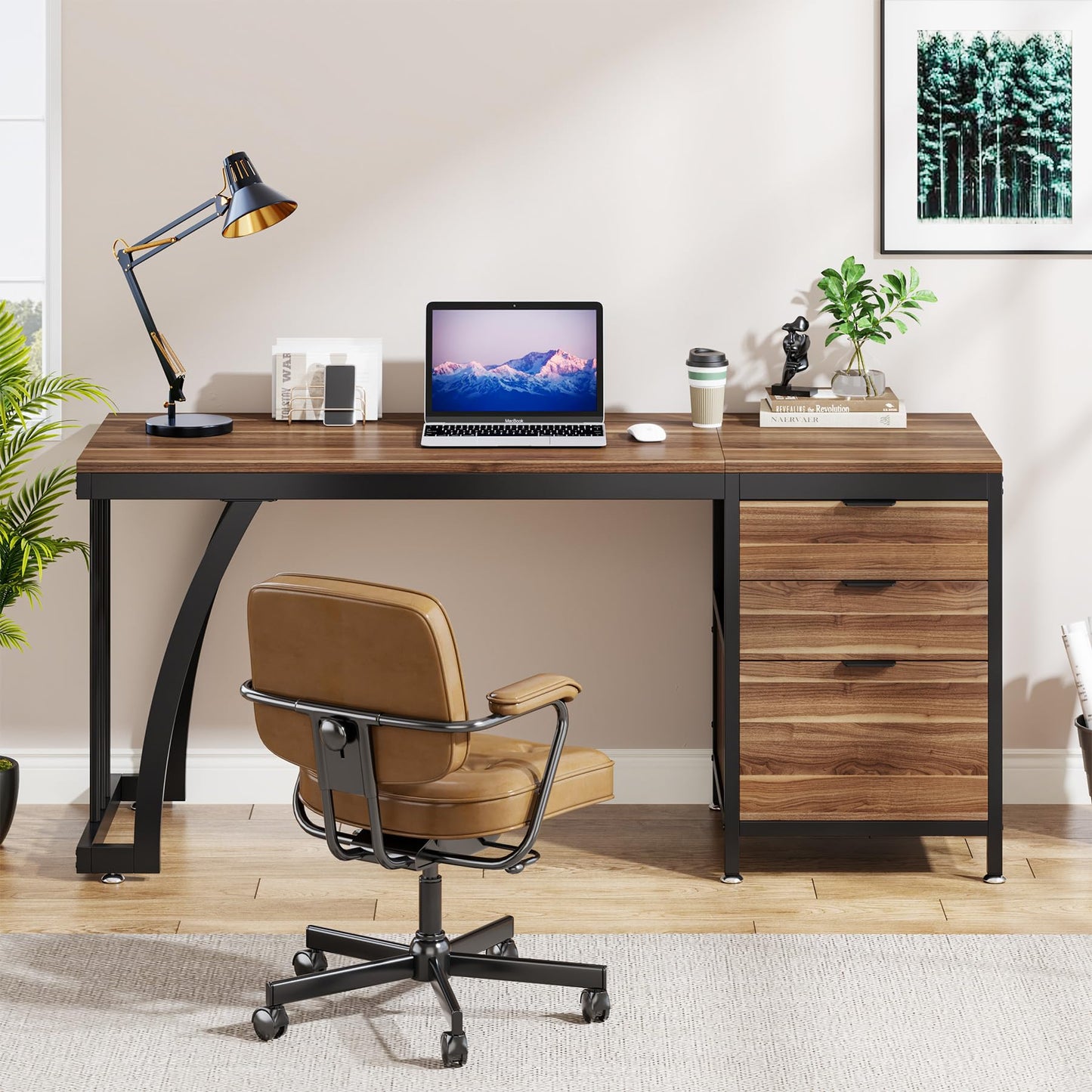 Tribesigns Computer Desk with 3 Drawers, 59-Inch PC Desk with Reversible Drawers, Industrial Study Writing Table Workstation with File Storage for Home Office, Walnut