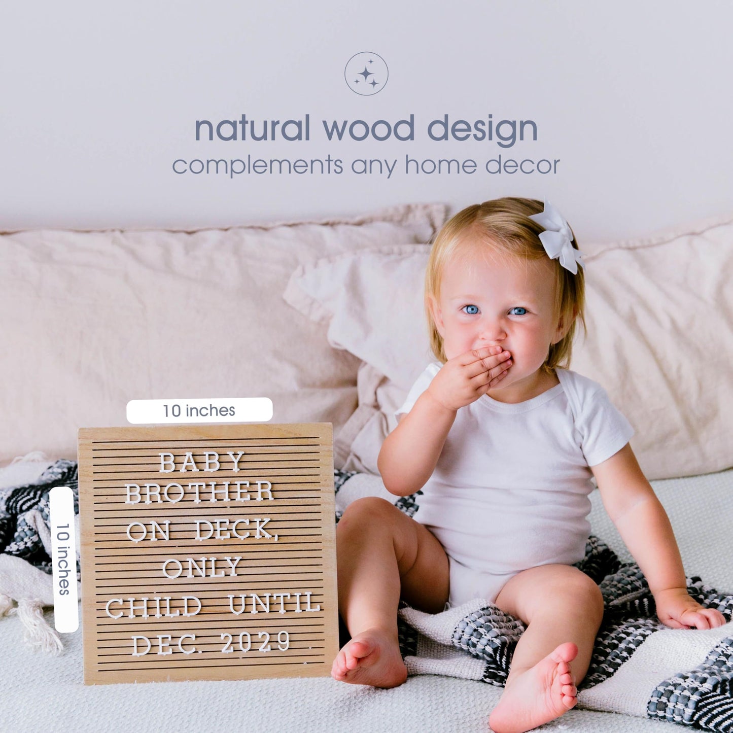 Pearhead Wooden Letter Board, 10 x 10 Inch Wood Message Board with Letters and Numbers for Baby Milestone Photos, Announcement Photo, Office and Home Décor