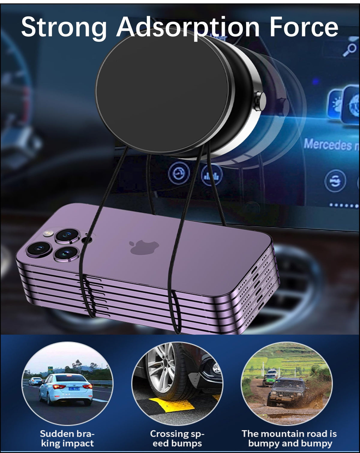 Electric Vacuum Suction Cup Magnetic Phone Mount, 360 Rotatable Magnetic Cell Phone Holder, Adjustable Hands-Free Portable for Magsafe iPhone Car Gym Mirror Smooth Surface(Silver)