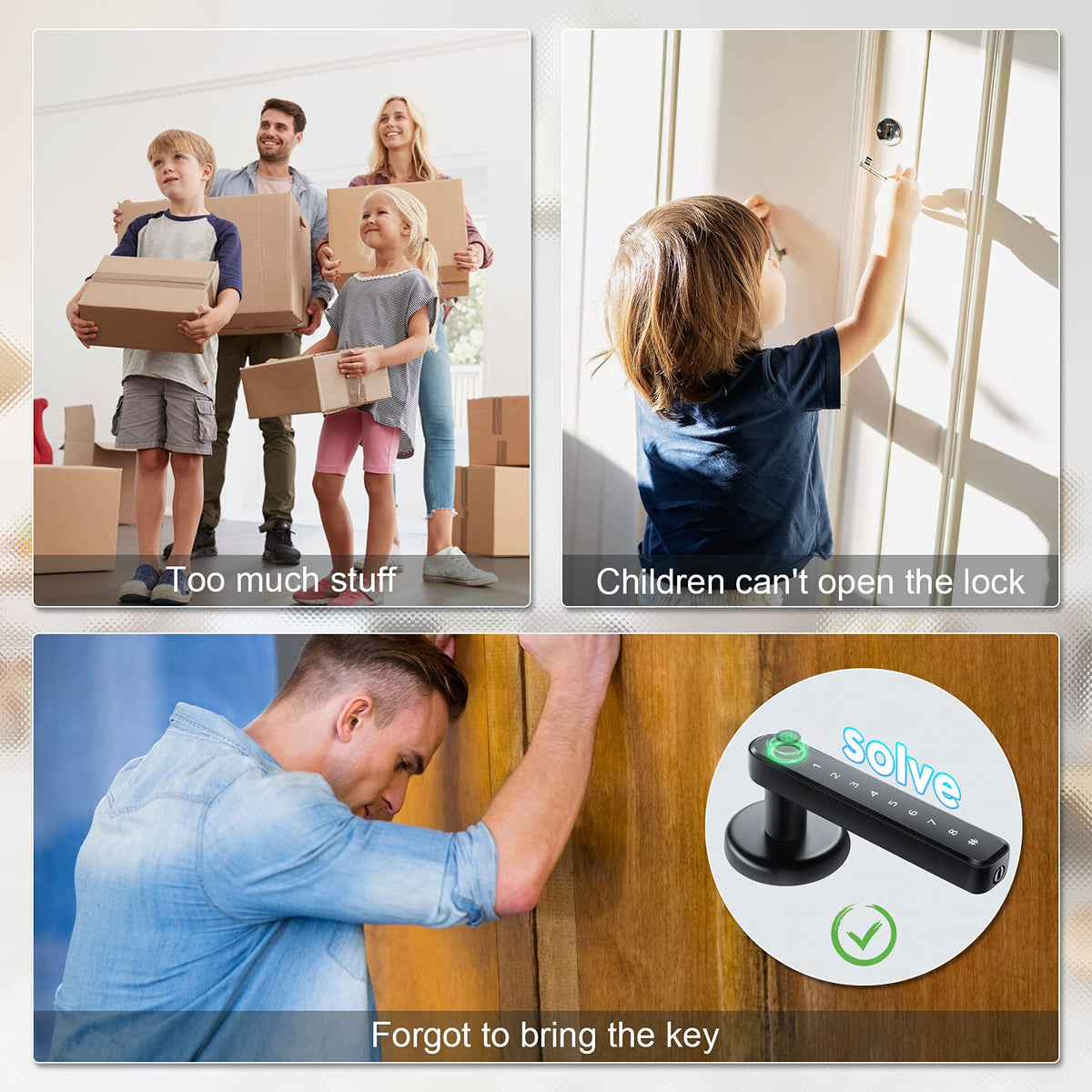 IRONZON Fingerprint Door Handle for Bedrooms - 191F 3-in-1 Fingerprint Door Lock with Keypad, Fingerprint Door Knob for Bedroom with Key, Keyless Entry Door Handle - Black