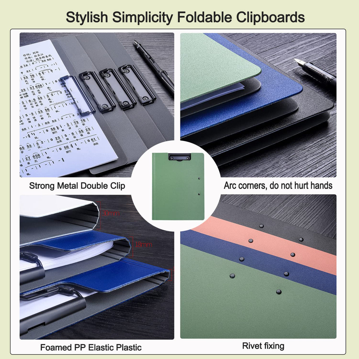 MUYICS 4 Pack Foldable Clipboards, A4 Clipboard Folder, Office Clipboard Folder with Double Clips Metal Clip, Storage Clipboards for Office, School or Medical Field(4 Colors)
