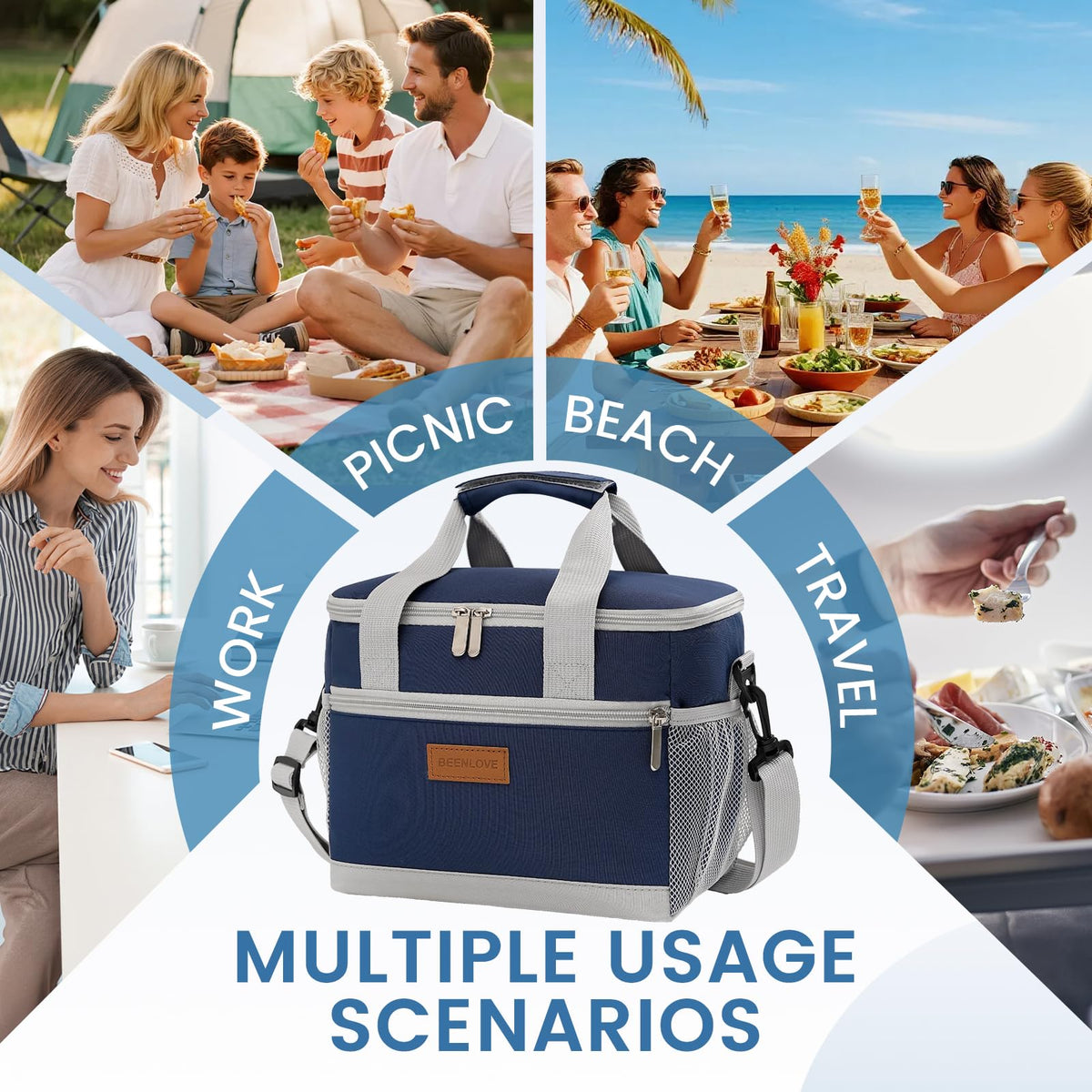 SODEER Lunch Box for Women and Men Reusable,Leakproof Lunch Cooler,Lunch Box with Shoulder Strap for Meal Office Tour,Navy Blue