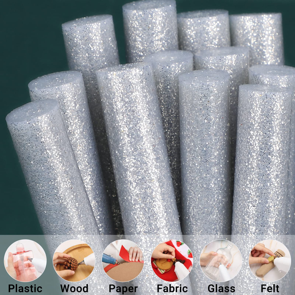 Glitter Silver Hot Glue Sticks, Manarty 48 PCS Full Size 0.43" Dia x 4" Long Hot Melt Glue Sticks, Adhesive EVA Glue Sticks Standard for Office Project Seal Stamp DIY Art Craft Decoration