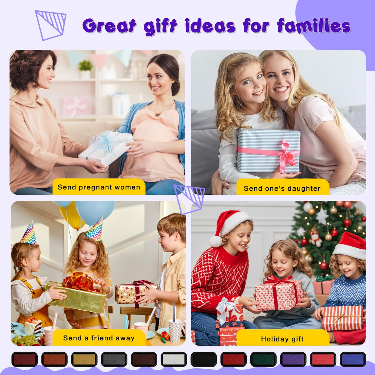 Large Oil Ink Pads for Kids Washable Craft Ink Stamp Pads,12 Color DIY Clear Embossing Ink Pad for Clothes,Baby Footprint Handprint,Rubber Stamps, Paper, Scrapbooking,Best Gift for Kids and Adult