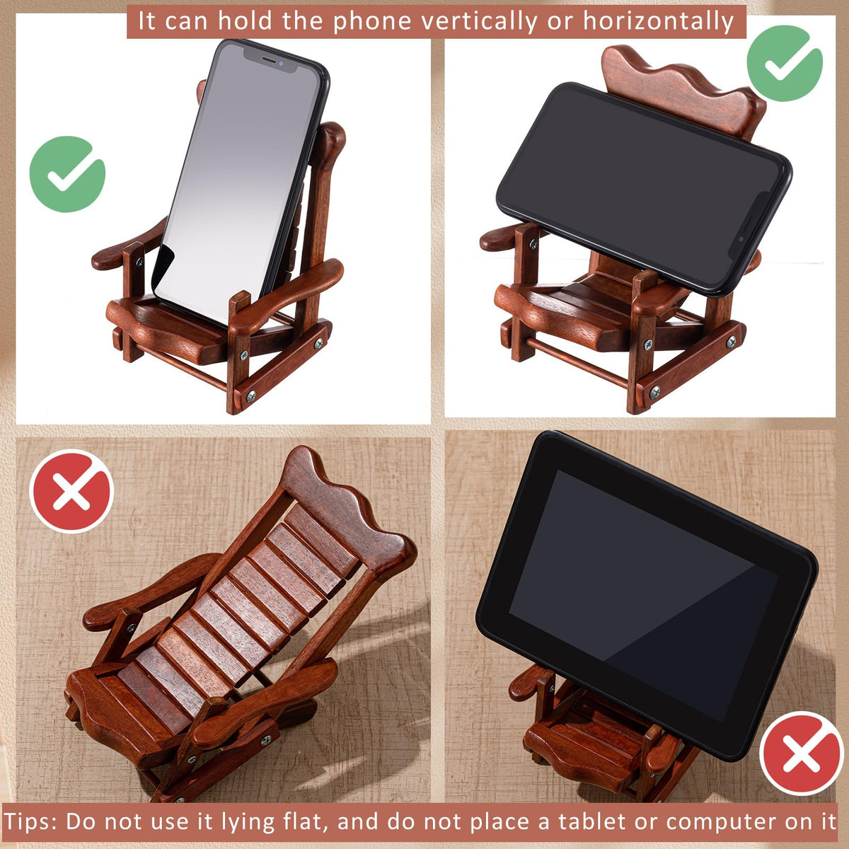 Kingdder 2 Pcs Christmas Wood Cell Phone Stand Gifts Folding Chair Wooden Phone Holder Adjustable Office Cellphone Stand Portable Cute Desktop Chair Shape Mobile Smartphone Holder for Desk Home Travel