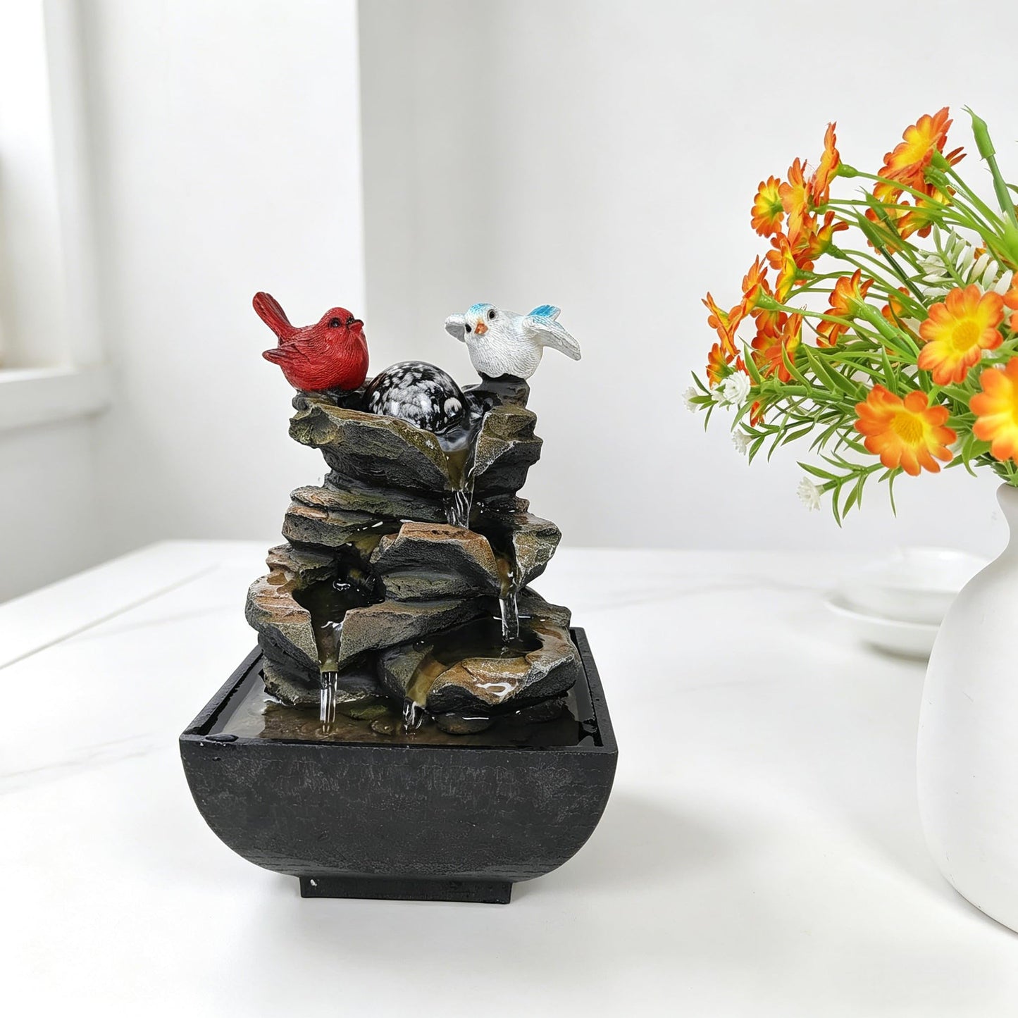 Indoor Water Fountain, Small Water Fountain Indoor, Indoor Water Feature with Desk Waterfall, Zen Table Top Fountains for Home Office Desk Decor, Mini Tabletop Fountains