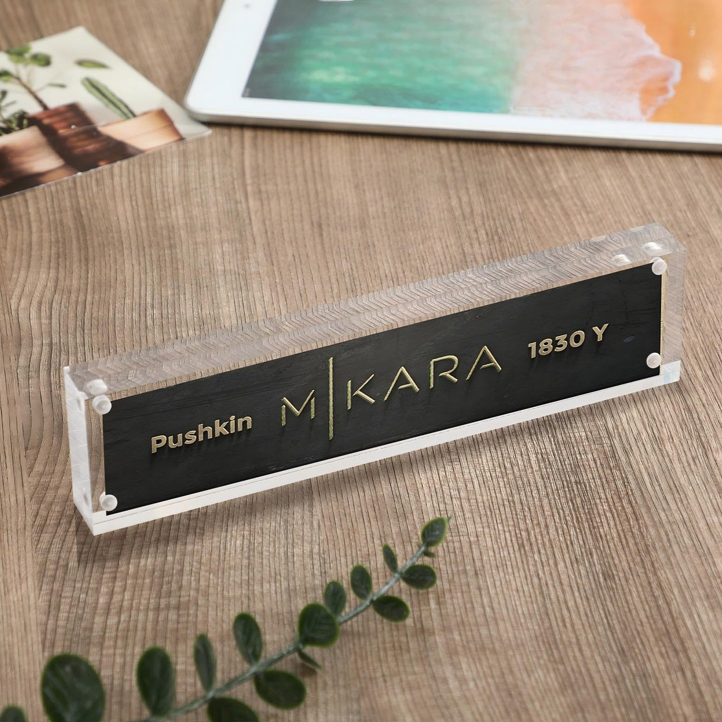 Geetery 8 Pcs Acrylic Office Desk Name Plate Personalized Clear Acrylic Block Double Sided Table Name Plate Holder Business Magnet Frame DIY Desktop Holder Accessories Decor (2" x 8")