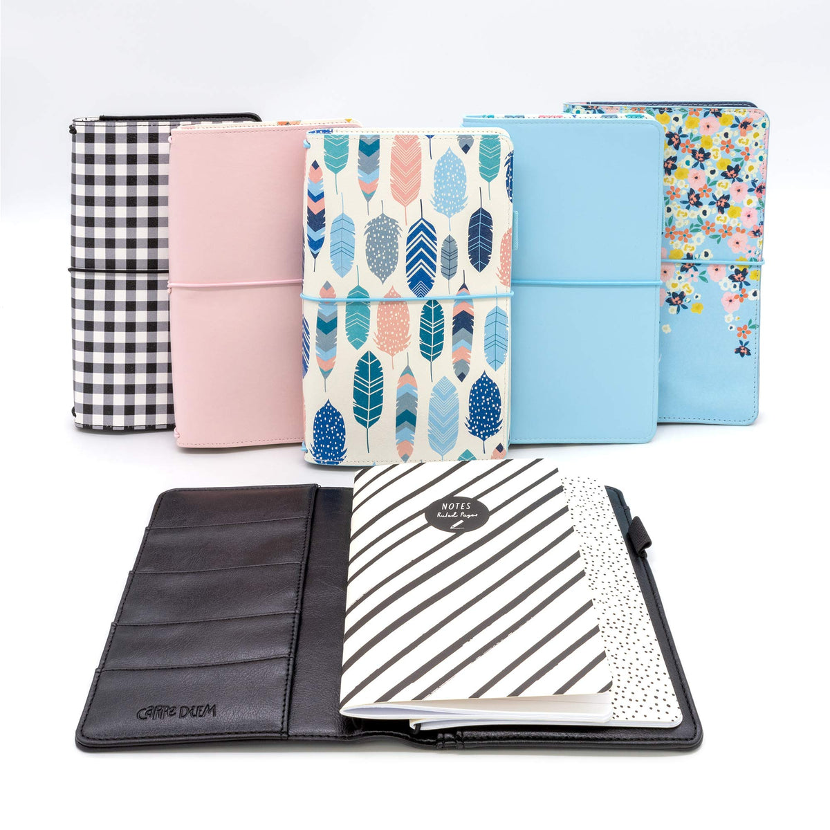 Pukka Pad, Carpe Diem Refillable Traveler’s Notebook Cover – Faux Leather Portfolio with Blank and Lined Notepads – Includes 6 Pockets, Pen Loop, and Elastic Closure – 8.5 x 5.5 Inches, Ditsy Floral
