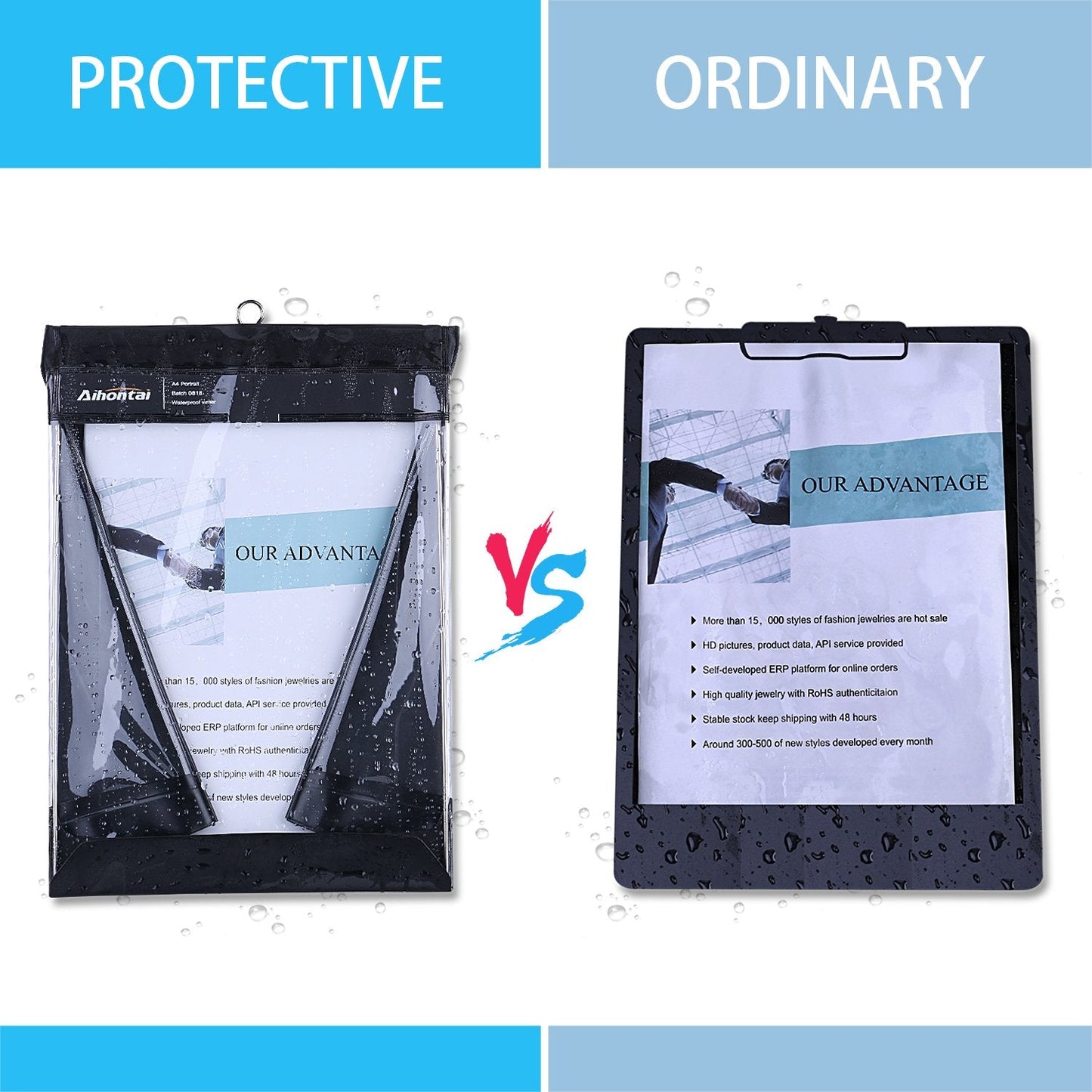 A4 Waterproof Clipboard Document Holder for Rain and Weather - PVC Writing Board Folder - A4 Size Black