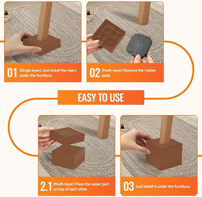 shouwuhho Furniture Risers, 8 Pack Bed Risers