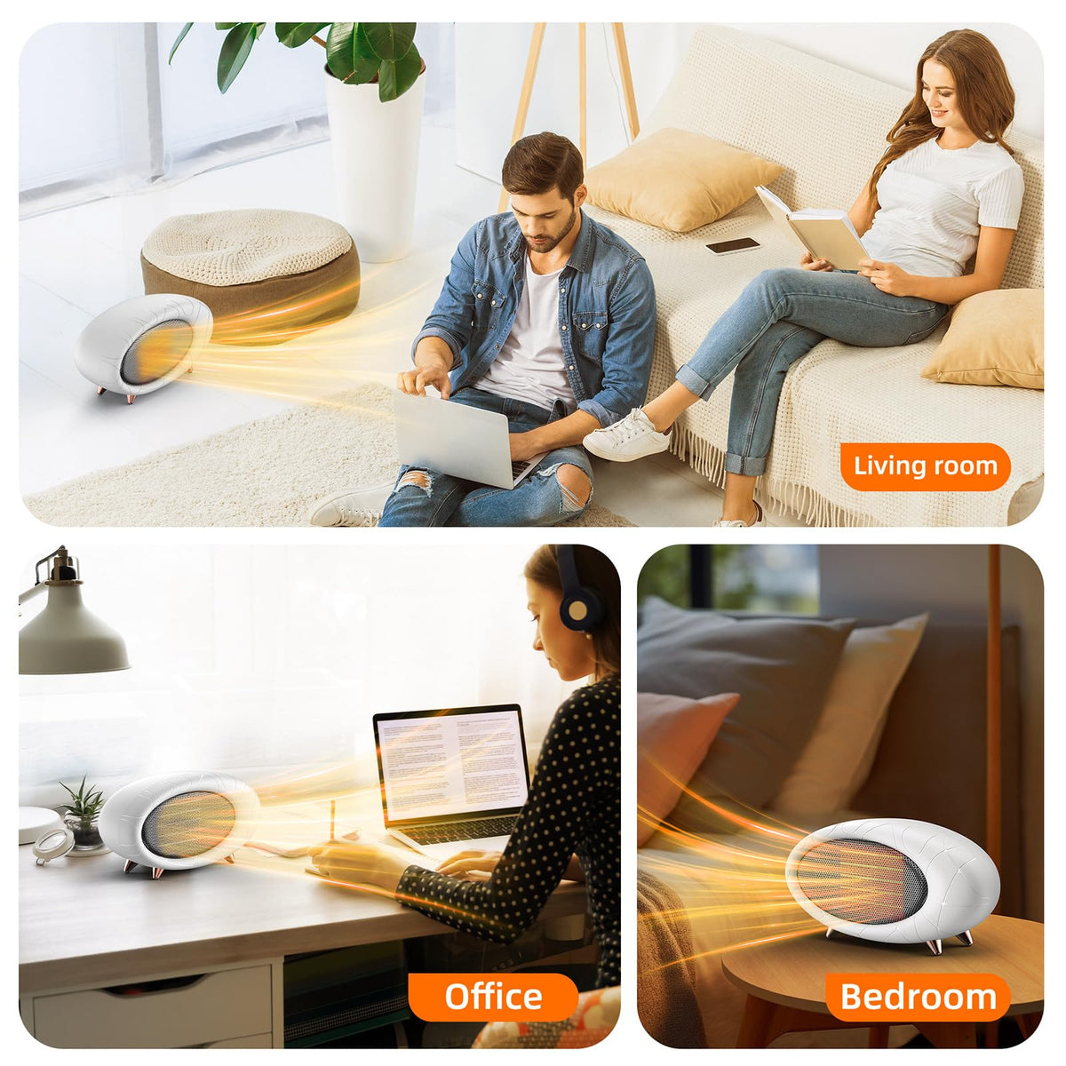 CKCSN Desk Heater 600W Small Space Heater with Overheating & Tip-Over Protection,PTC Ceramic Fast Heating For Indoor Use (White)
