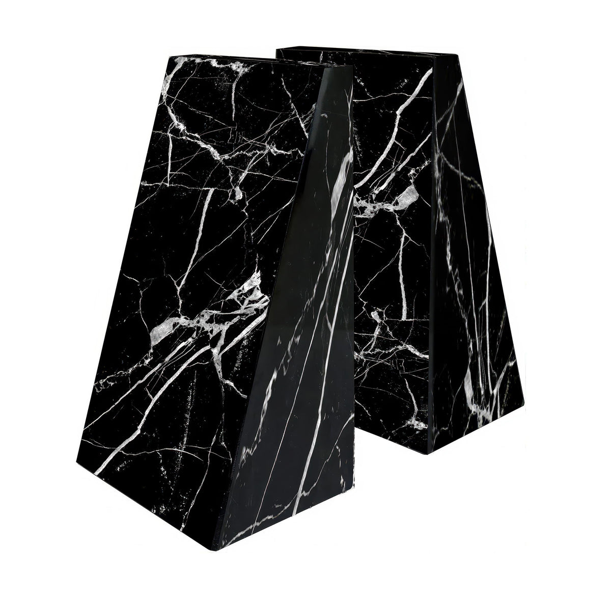 Ottimo Premium Polished Stone Marble 6" Book Ends for Bookshelf Decor, Home, Office or Kitchen Shelves. Heavy, Triangular, and Decorative Book Stopper with Anti-Slip Pads (Black Ice)