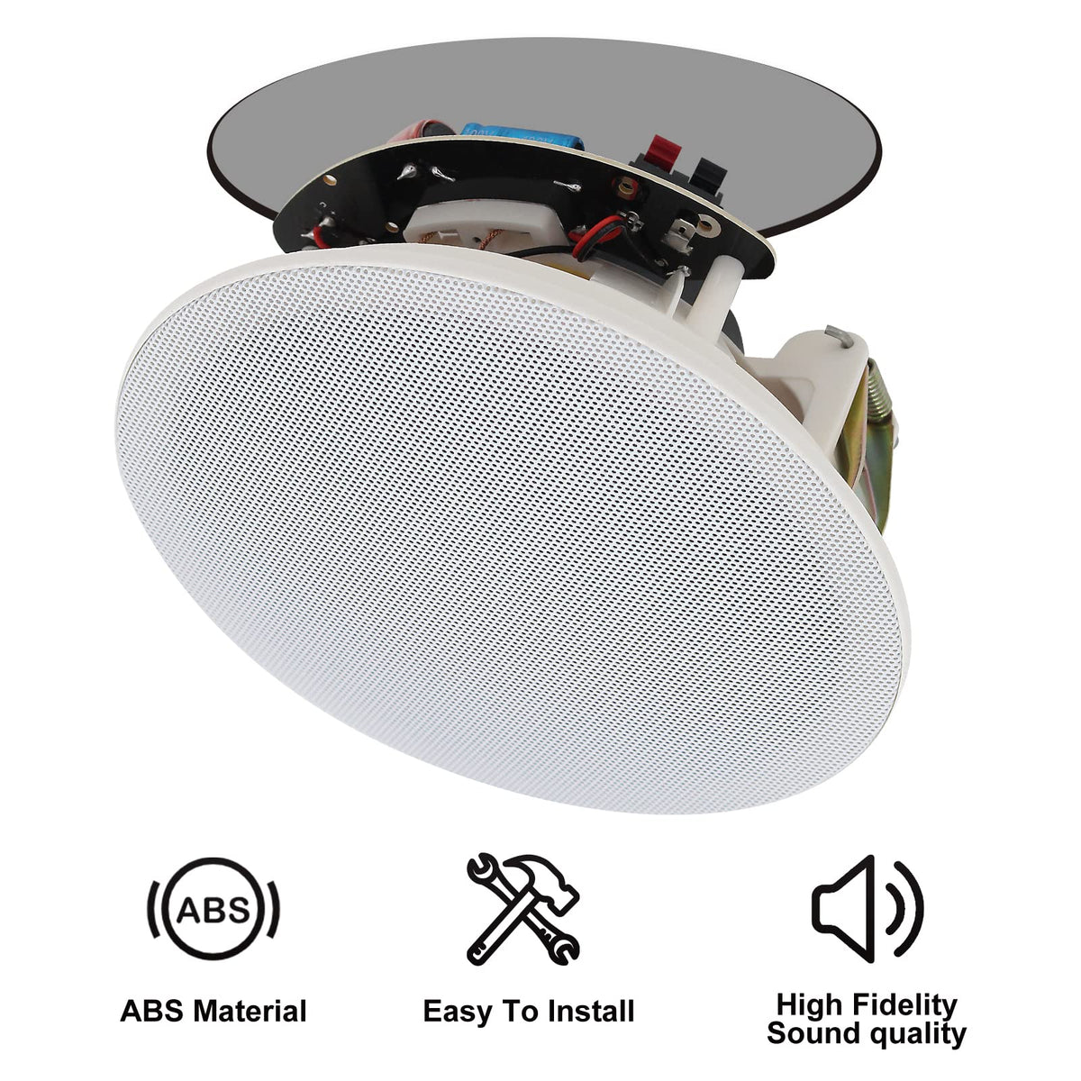 Herdio 6.5'' Bluetooth in Wall in Ceiling Speakers 600W 2-Way Flush Mount Speakers System with Wall Amplifier Receiver for Home Theater Office (2Pairs, Paintable-Grille)