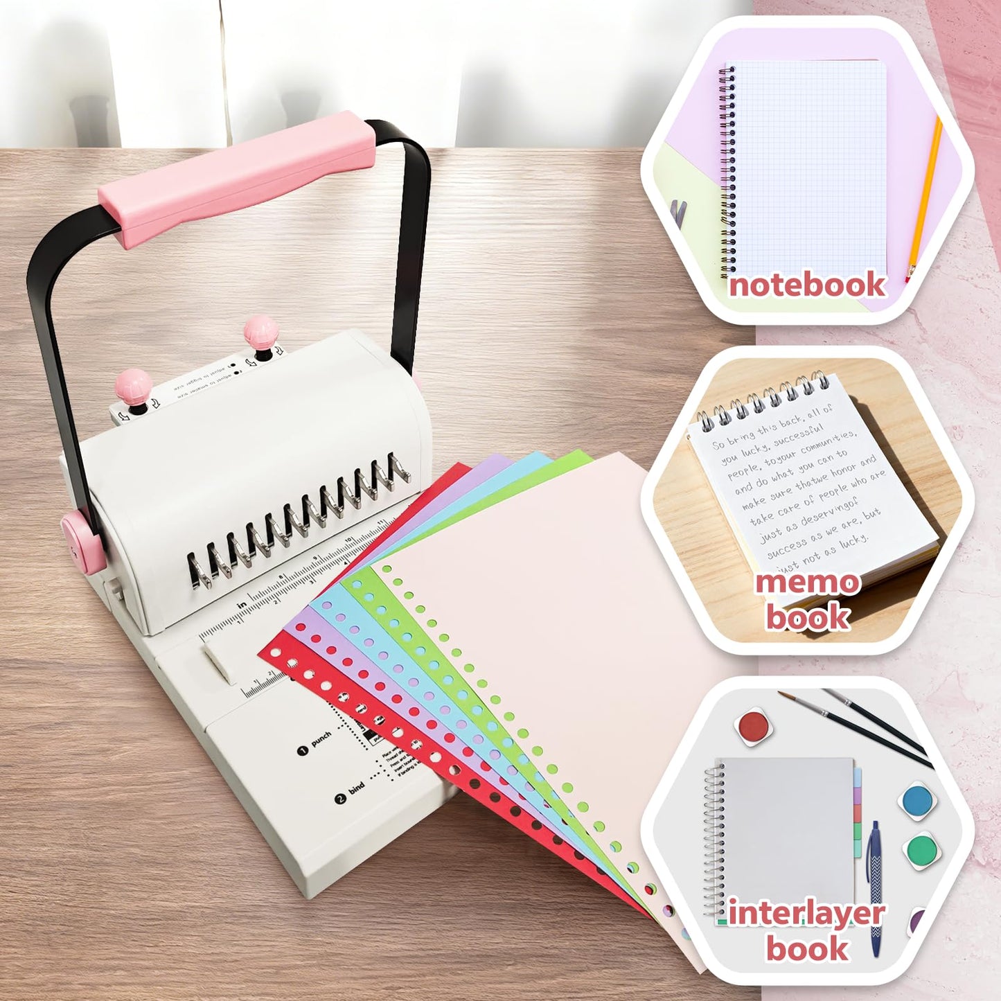 Spiral Binding Machine Wire Book Binder Tool Hole Pitch 2:1 Compatible with Wire,Spiral Coils, Make Professional Books, Notebooks, Calendars and More