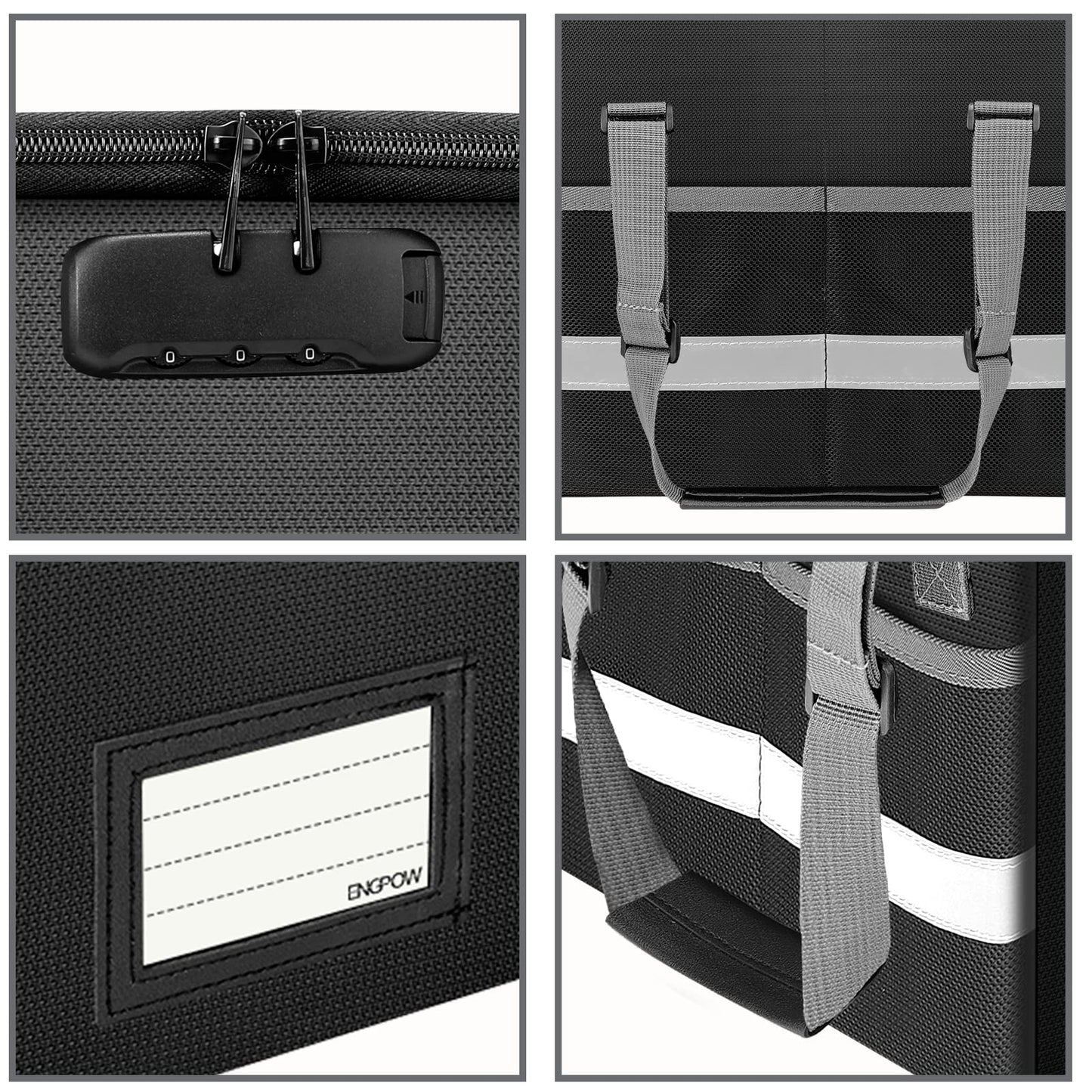 ENGPOW File Box with Lock,Fireproof Document Box with Zipper&Pockets,Collapsible File Organizer Filing Storage Cabinet with Handle,Portable Home Office Safe for Hanging Letter/Legal Folder,Black