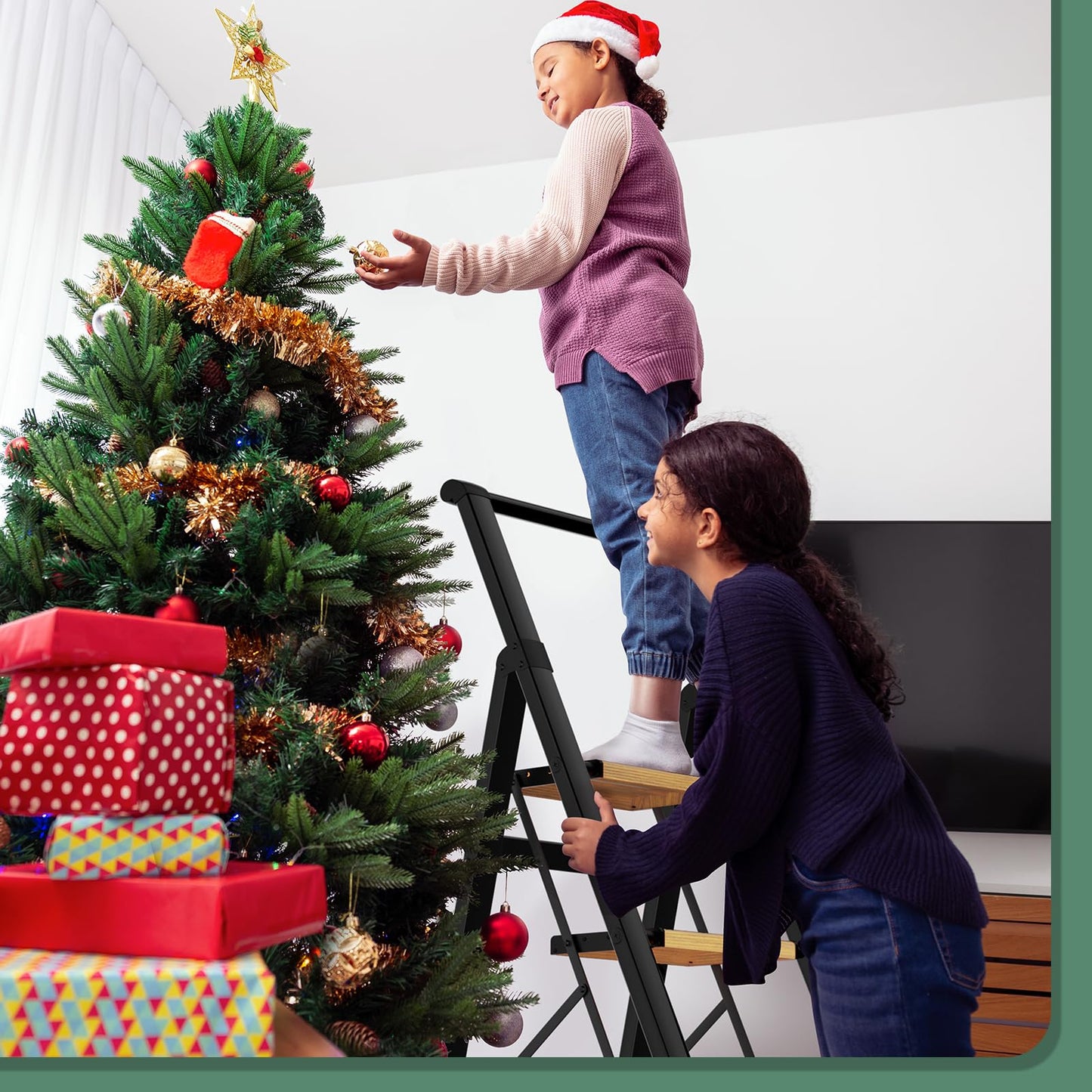 3 Step Ladder Folding Step Stool with Handle, Kitchen Step Stool for Adults, Aluminum Ladders for Home