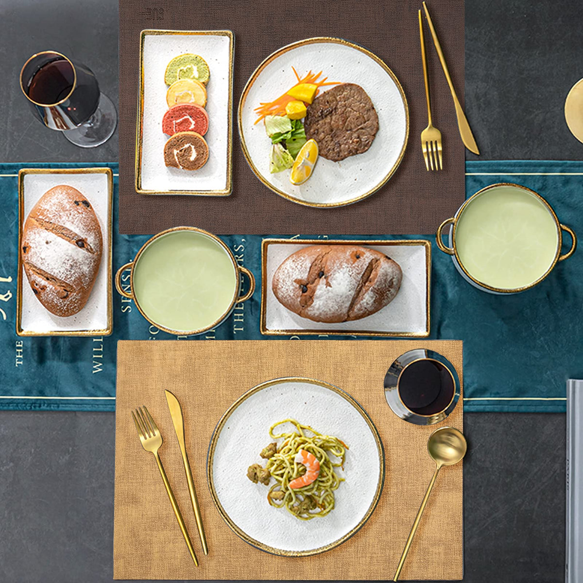 SUEH DESIGN Leather Placemats Set of 6 Reversible Table Mats Heat Resistant Waterproof No-Slip Place Mats for Dining Table Kitchen Parties