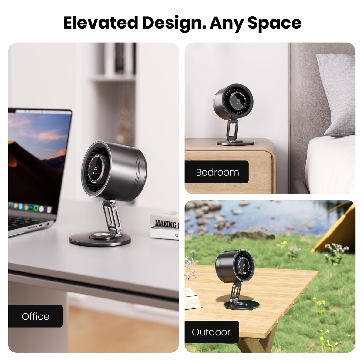 Yibest Titanium Alloy USB Desk Fan, Foldable 3D Airflow Desk Air Circulator, 23dB Quiet BLDC Motor,10 Speeds with LED Display for Home, Office & Outdoor