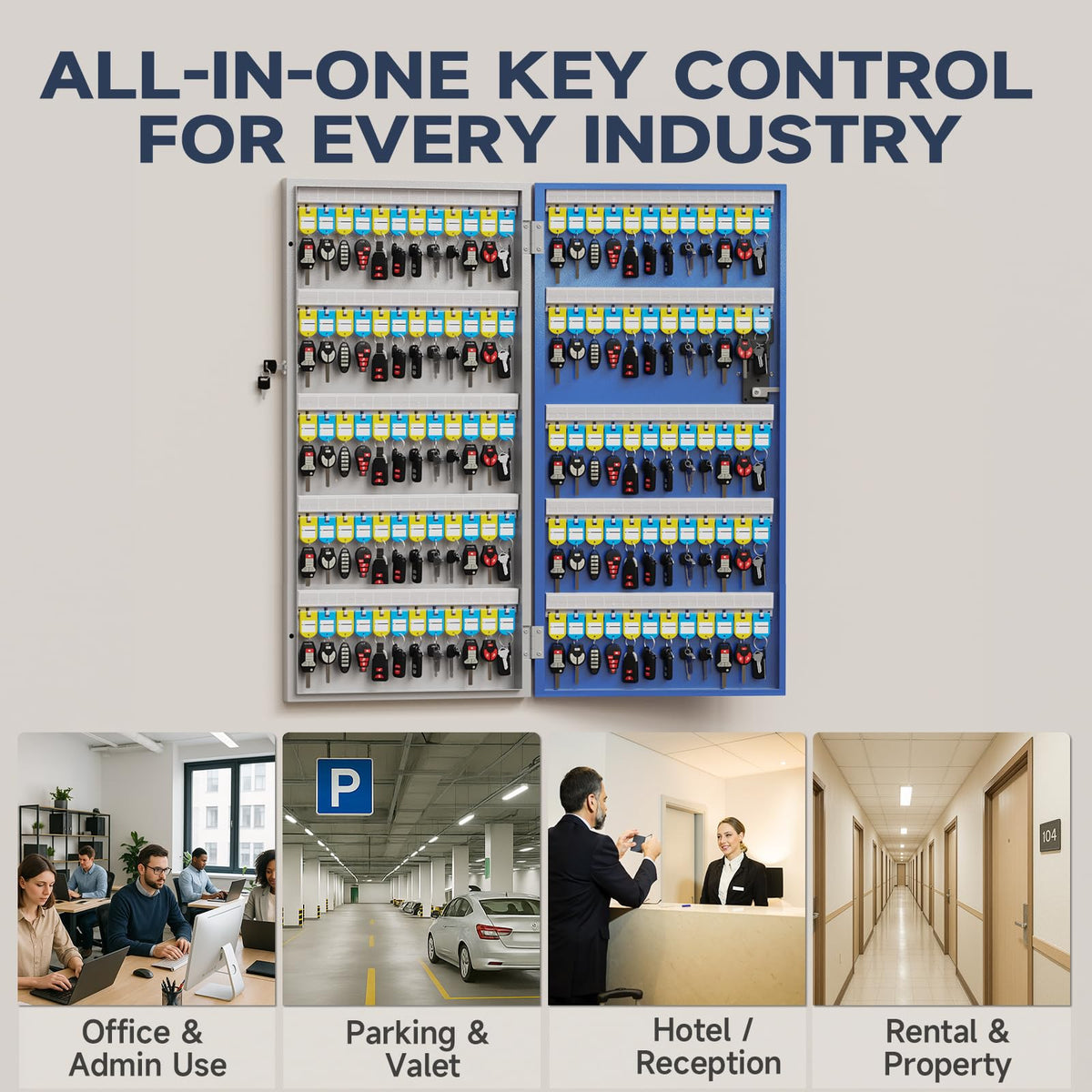 WeHere 120-Key Key Lock Box Wall Mount – Commercial Smart Key Cabinet Organizer with App, One-Time Code, Bluetooth & WiFi Unlock (Sold Separately), Key Management System for School, Rental, Office