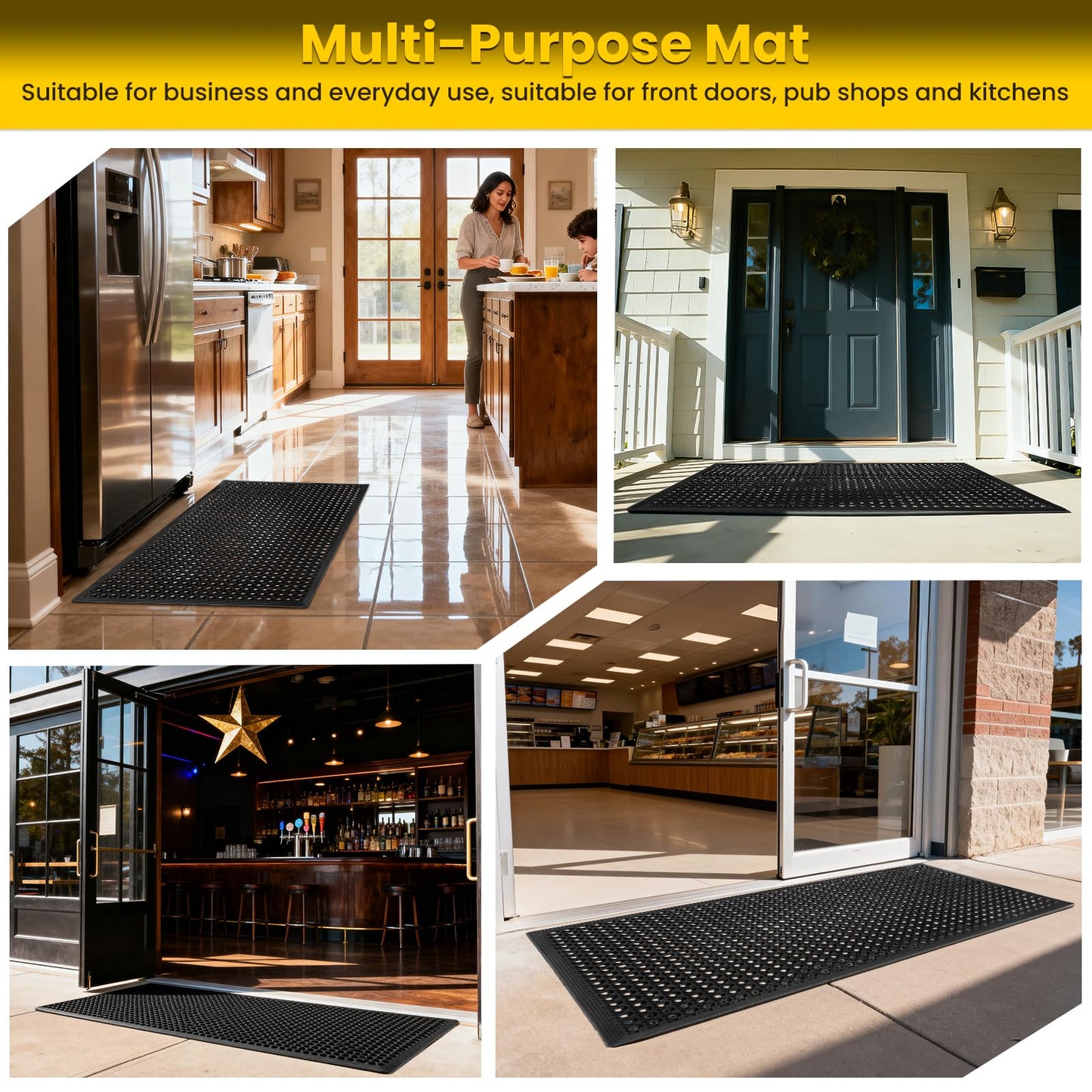 24"x 36" Rubber Floor Mat, Non-Slip Rubber Floor Mat Heavy Duty Mats for Outdoor Restaurant Kitchen Bar (Black)