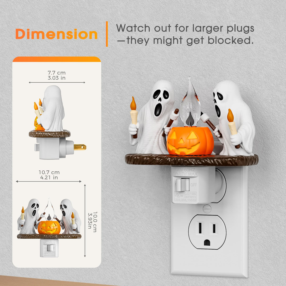 Briignite Halloween Night Light, Ghost Night Light Campfire Flickering, Halloween Decor Night Lights for Kids, Plug in Ghost Nightlight for Halloween Decorations Party Gift