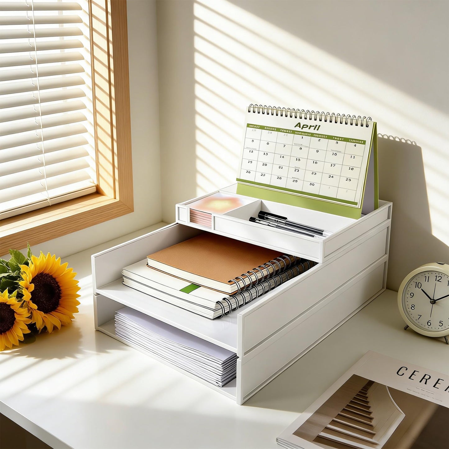 Legrape Stackable Letter Tray Paper Organizer, 3 Tier Stackable Paper Tray, Plastic Document Tray for A4 Files, Letters, Notebooks, White