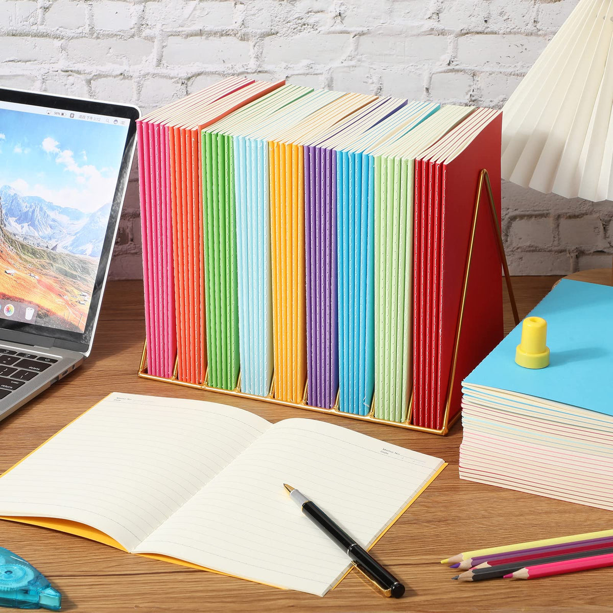 Handepo 100 Pack Composition Notebooks A5/A6 Ruled Lined Composition Kraft Notebooks Bulk Soft Cover Journals Travel Diary Memo for Students Classroom Office Supplies(A5,Fresh Color)