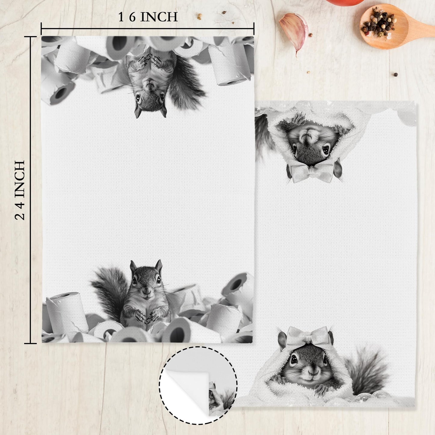 BAYOGITA Funny Squirrel Decor Bathroom Hand Towels Gifts, Gifts for Squirrel Lovers, Cute Animal Decorative Hand Towels for Kids Bathroom Washroom Restroom, 16x24 Inch Set of 2