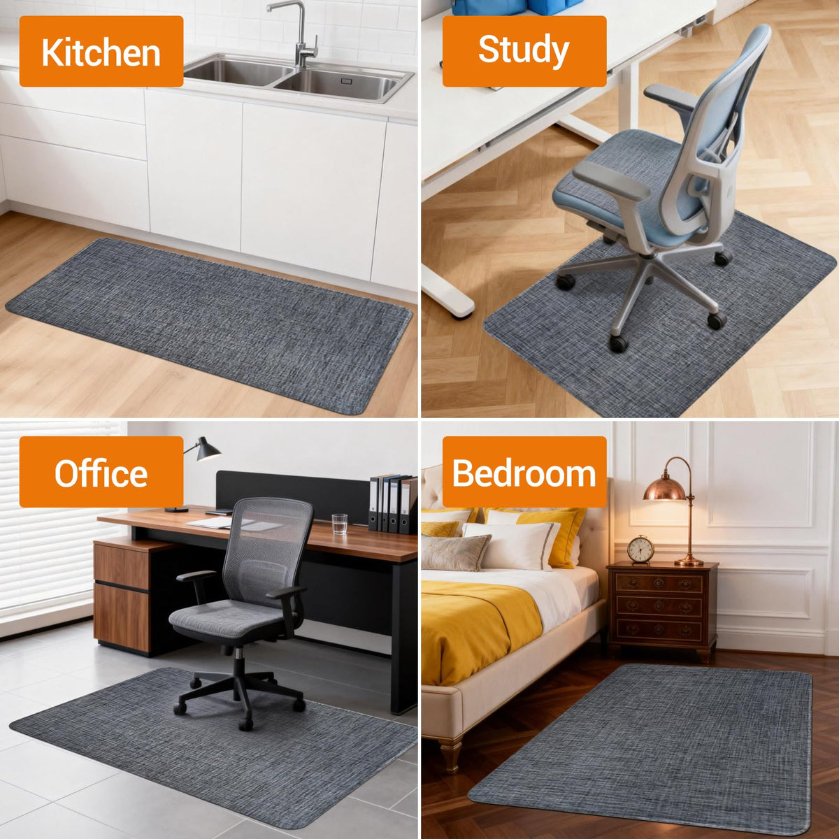 Garvee Office Chair Mat for Hardwood Floor, 48" x 60" Under Desk Computer Rolling Chair Mat for Wood Tile Floor, Anti-Slip Backing Under Desk Low-Pile Office Rug Floor Mats Black Gray