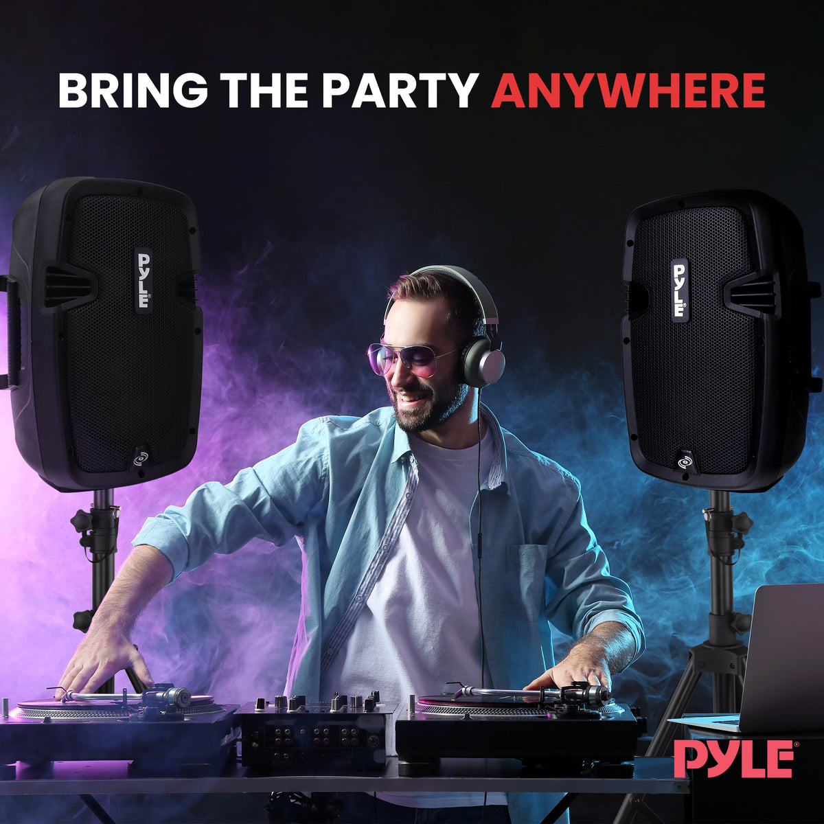 Pyle Active + Passive PA Systems - Dual 8inch 700 Watt Max Power Output Speaker with Microphone, Bluetooth Wireless Streaming, MP3/USB/SD/AUX Readers, Speaker Stands- Pyle PPHP849KT