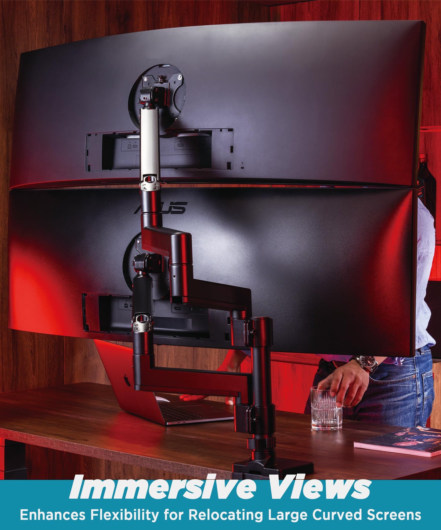 ULTRARM Heavy Duty Monitor Arm for Ultrawide Monitors up to 57" and 44 lbs, Single Desk Stand, Pneumatic Height Adjustable, Modular Extension Arms - Max VESA 100x100, Black, MA20P-S