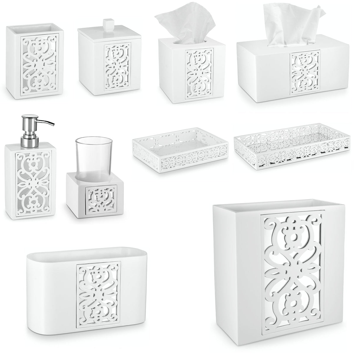 Creative Scents Mirror Janette White Tissue Box Cover Square - Decorative Square Tissue Box Holder for Bathroom with Durable Bottom Slider - Beautiful Mirrored Tissue Holder for Bathroom