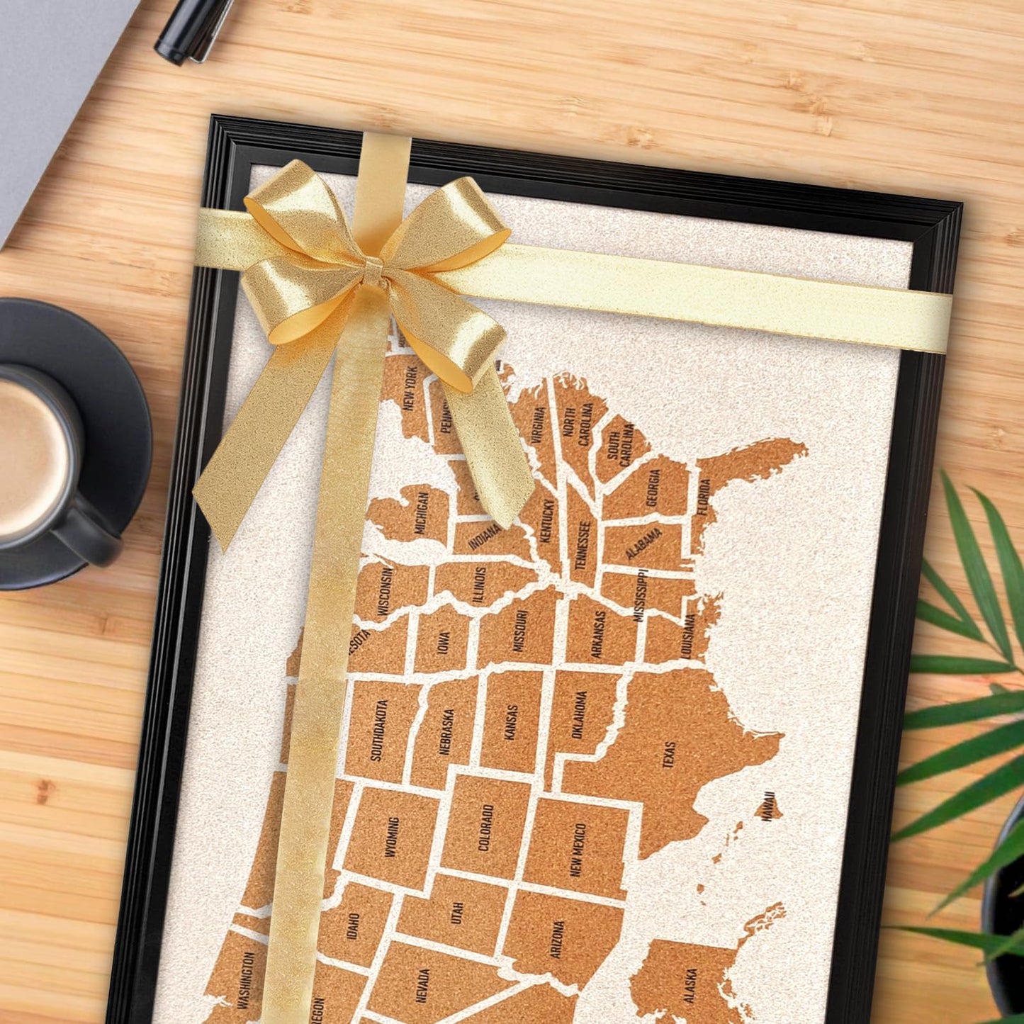 YCCYYCCY Wooden Frame Cork Board Map of The United State, 20" X 30" Bulletin Boards for Walls with 10 Pins, Travel Tracker Map for Office, School and Home (US-MAP,5075,D)