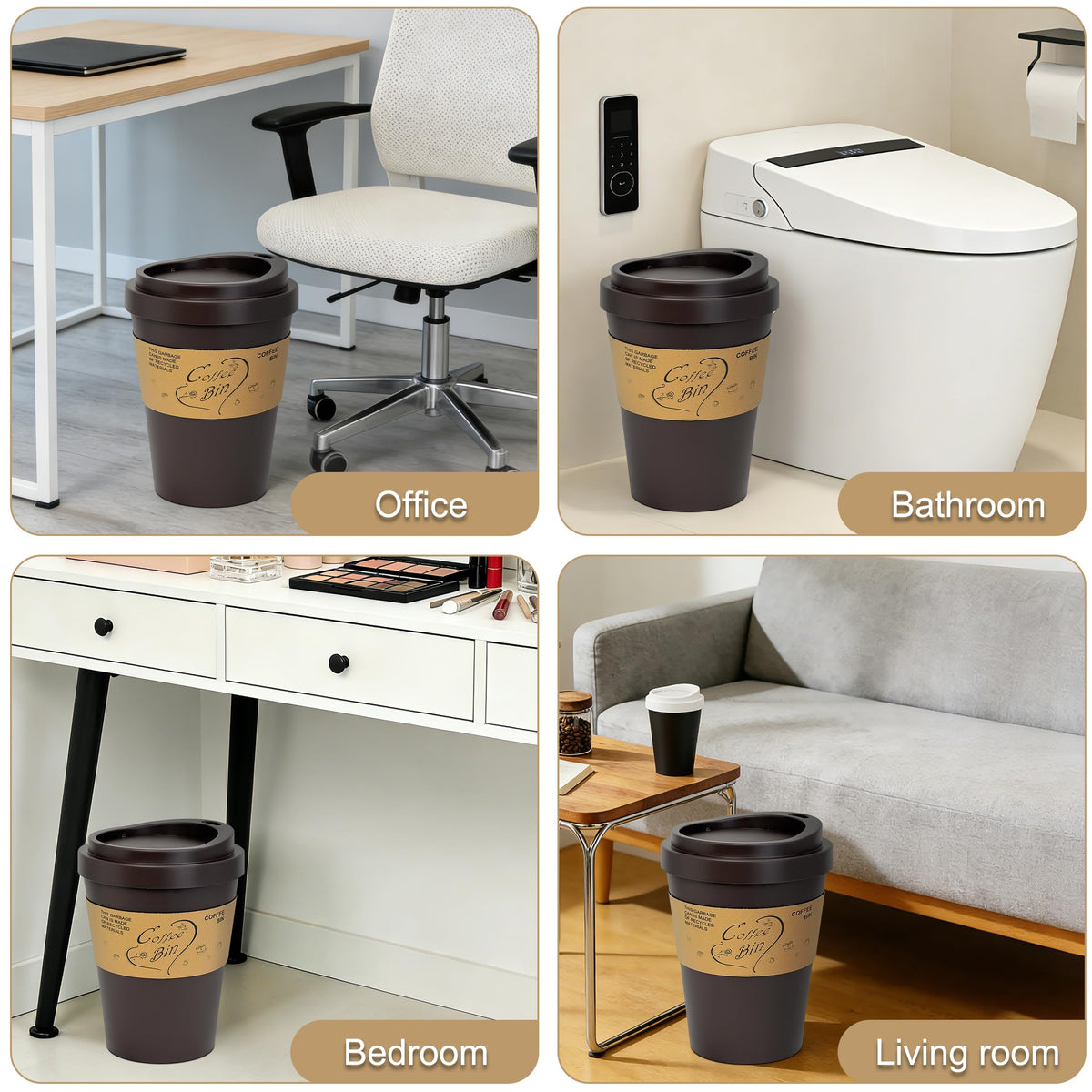 Soddeph 3.4 Gallon Large Trash Can with Swing Lid, Plastic Waste Bin with Lid, Garbage Can for Kitchen, Bathroom, Office,9.3″ × 6.5″ × 13.2″ (Brown)