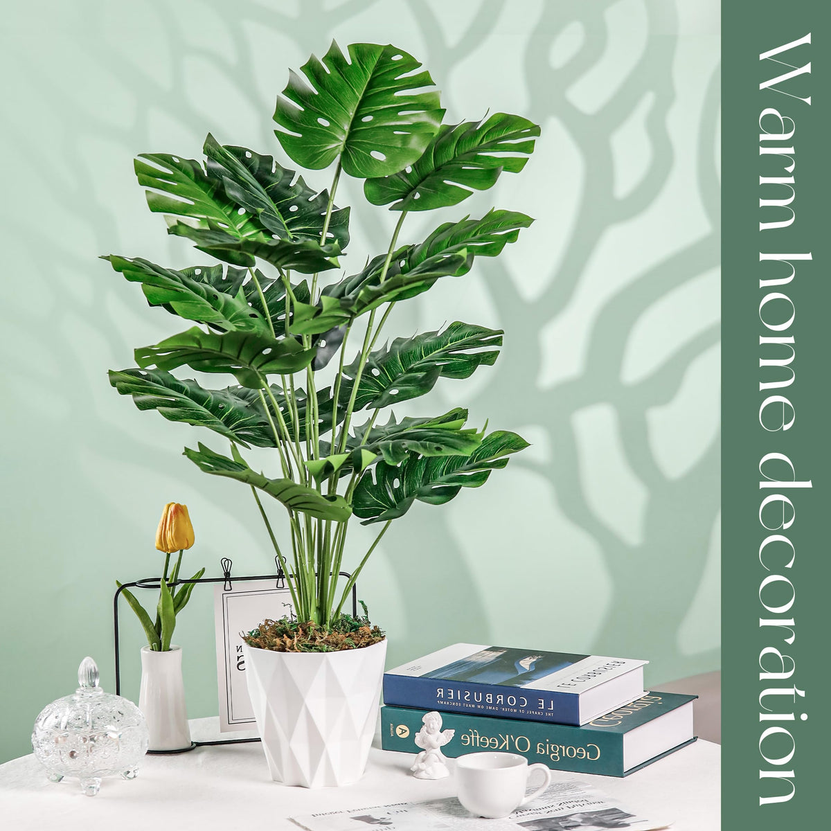 Toopify 28"" Fake Plants Large Artificial Monstera Faux Plants Indoor with White Pot for Home Office Living Room Decor, Green
