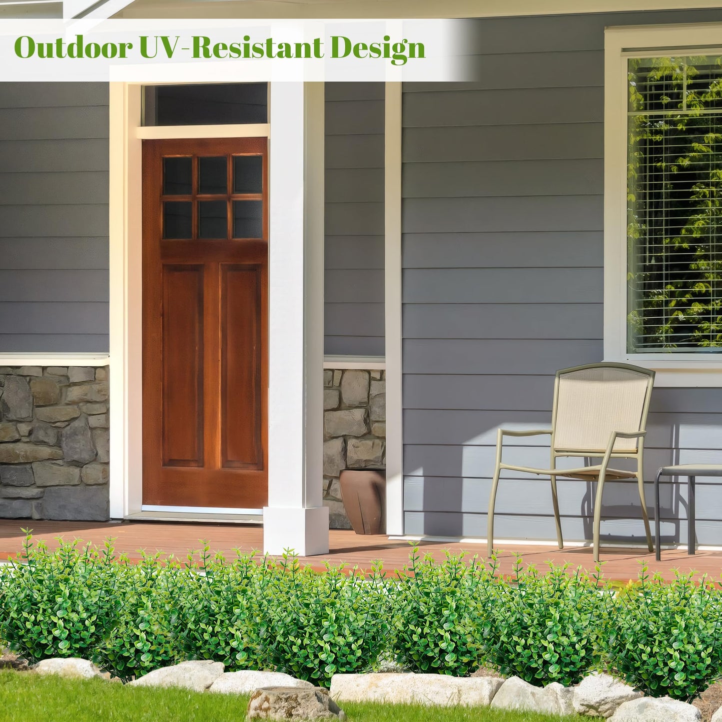 petalyn Faux Greenery Stems Plastic Artificial Boxwood, 20 Bundles Faux Boxwood Shrubs Outdoor Artificial Greenery UV Resistant for Farmhouse Office Garden Wedding Window Patio Porch Home Decor