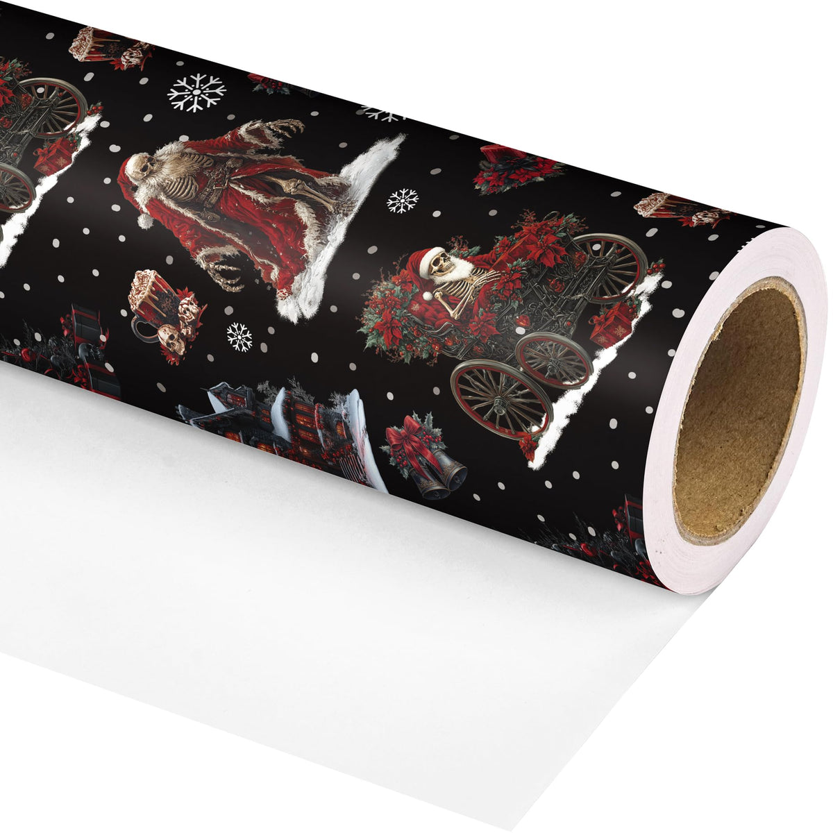 Dtiafu Gothic Christmas Wrapping Paper Roll Black Horror Christmas Santa Claus Skeleton Design Xmas Gift Wrap for Winter Halloween Holiday Party Celebration - Total 28.5sq.ft
