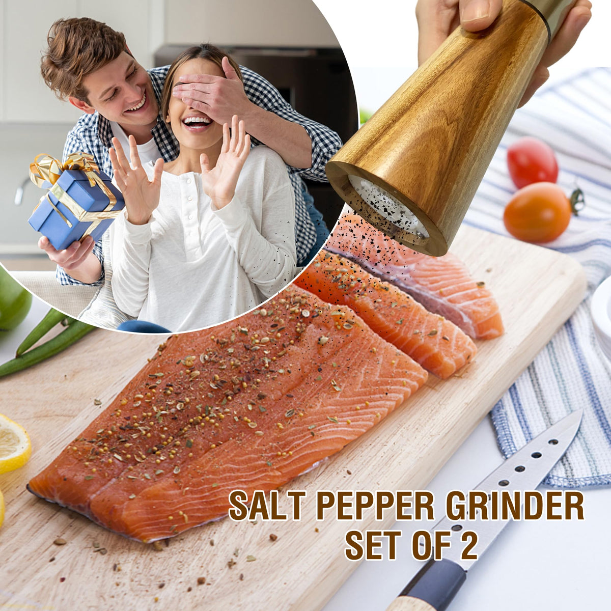 Salt and Pepper Grinder Set,Stainless Steel Manual Salt and Pepper Mill,Adjustable Thickness,Suitable For Kitchen,Barbecue,Picnic,2 Packs
